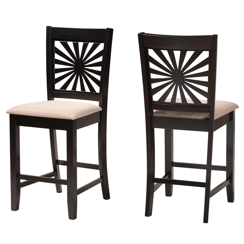 Baxton Studio Olympia Modern Beige Fabric and Espresso Brown Finished Wood Counter Stool | Counter Stools | Modishstore - 2