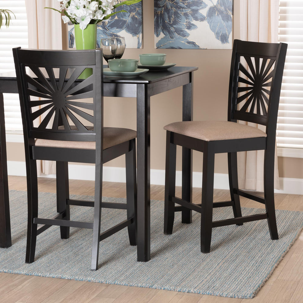 Baxton Studio Olympia Modern Beige Fabric and Espresso Brown Finished Wood Counter Stool | Counter Stools | Modishstore