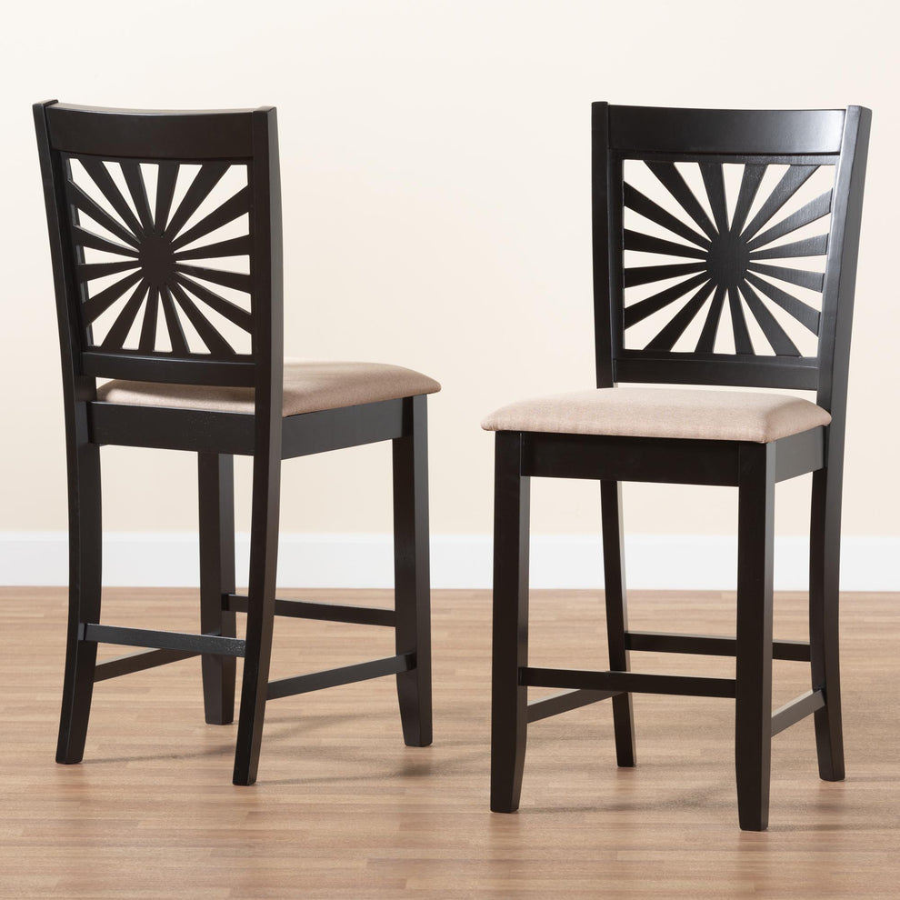 Baxton Studio Olympia Modern Beige Fabric and Espresso Brown Finished Wood Counter Stool | Counter Stools | Modishstore - 9