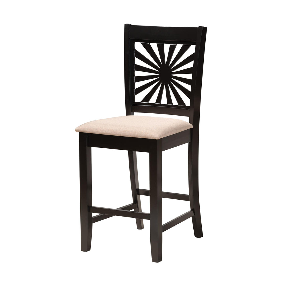 Baxton Studio Olympia Modern Beige Fabric and Espresso Brown Finished Wood 5-Piece Pub Set | Bar Stools & Table | Modishstore - 5