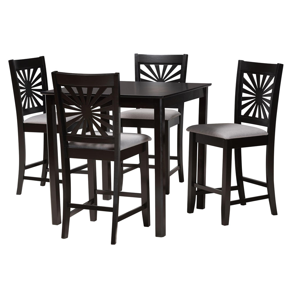 Baxton Studio Olympia Modern Beige Fabric and Espresso Brown Finished Wood 5-Piece Pub Set | Bar Stools & Table | Modishstore - 14