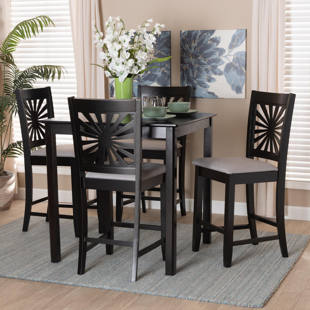 Baxton Studio Olympia Modern Beige Fabric and Espresso Brown Finished Wood 5-Piece Pub Set | Bar Stools & Table | Modishstore - 11