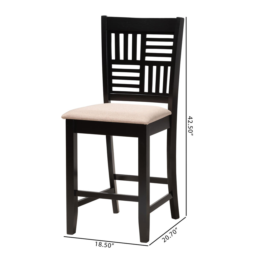 Baxton Studio Deanna Modern Beige Fabric and Dark Brown Finished Wood 2-Piece Counter Stool Set | Counter Stools | Modishstore - 8