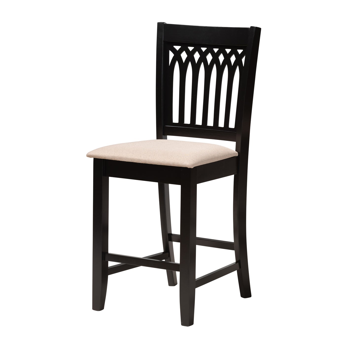 Baxton Studio Genesis Modern Beige Fabric and Dark Brown Finished Wood 5-Piece Pub Set | Bar Stools & Table | Modishstore - 5