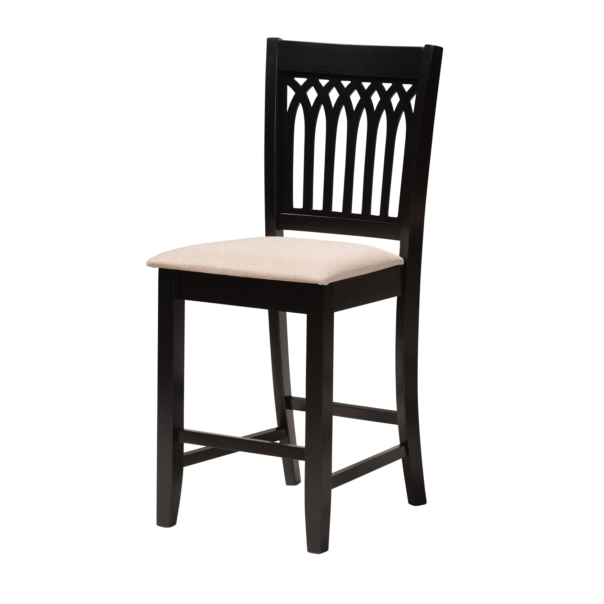 Baxton Studio Genesis Modern Beige Fabric and Dark Brown Finished Wood 5-Piece Pub Set | Bar Stools & Table | Modishstore - 5