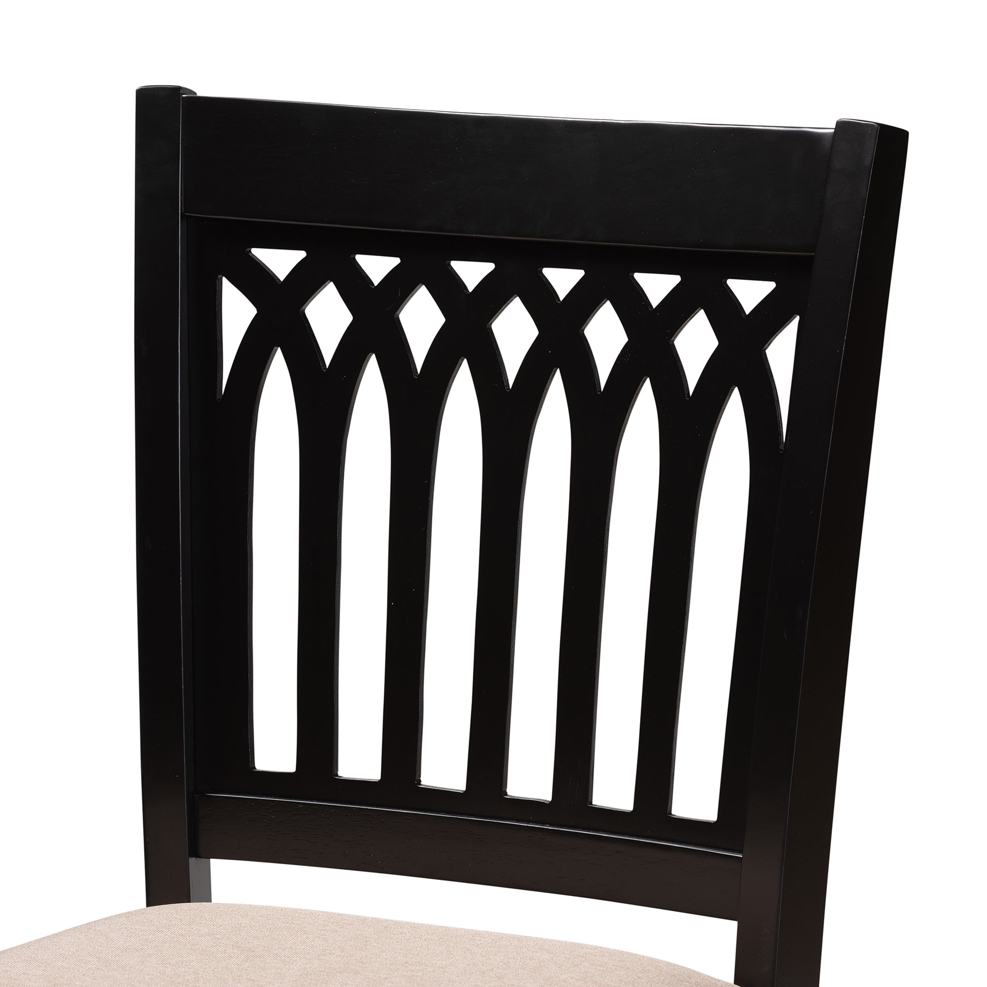 Baxton Studio Genesis Modern Beige Fabric and Dark Brown Finished Wood 5-Piece Pub Set | Bar Stools & Table | Modishstore - 8