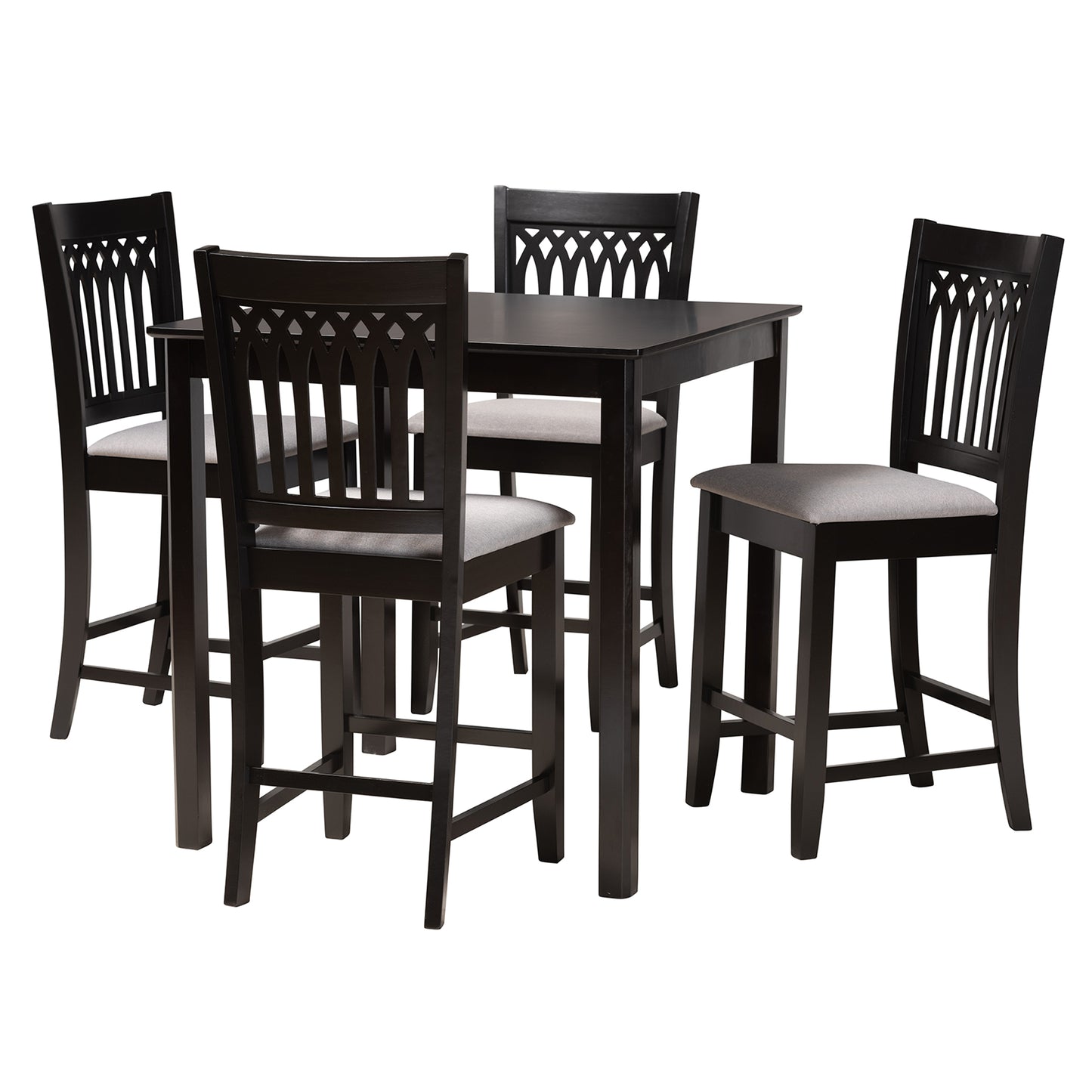 Baxton Studio Genesis Modern Grey Fabric and Dark Brown Finished Wood 5-Piece Pub Set | Bar Stools & Table | Modishstore - 4