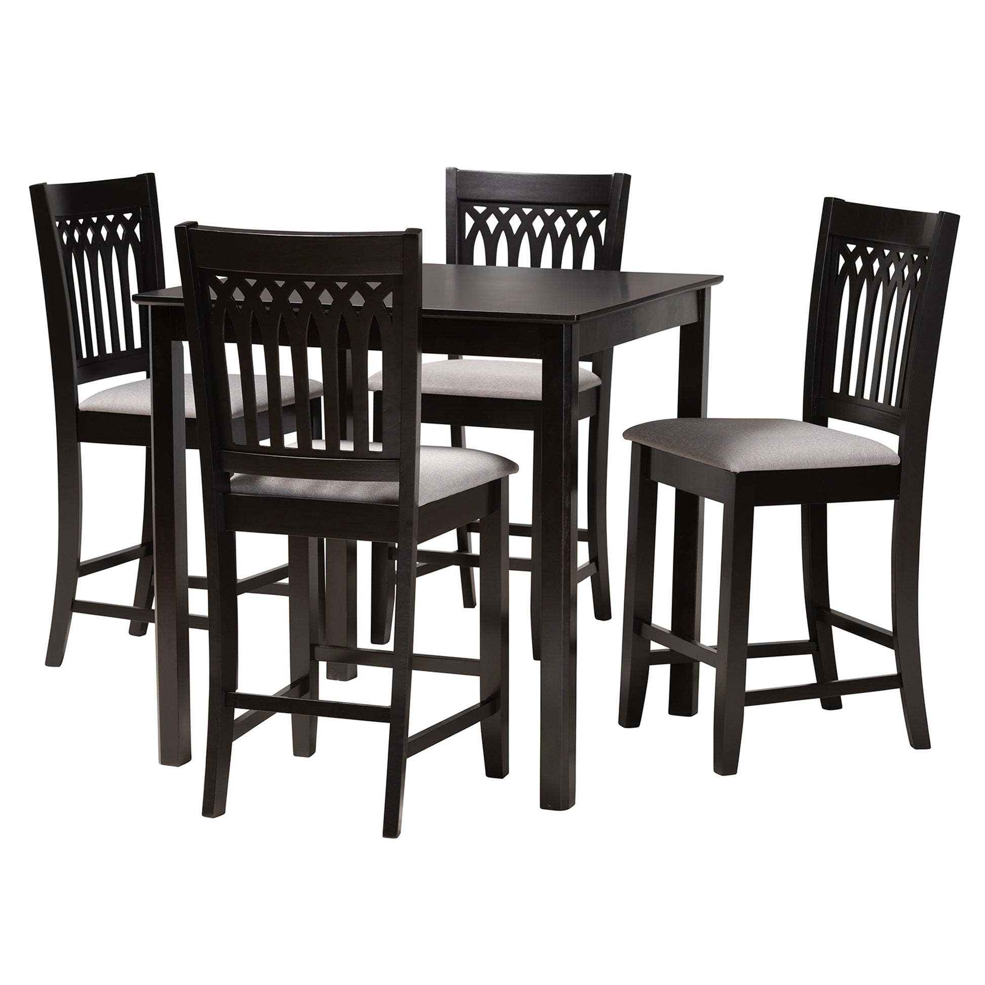 Baxton Studio Genesis Modern Grey Fabric and Dark Brown Finished Wood 5-Piece Pub Set | Bar Stools & Table | Modishstore - 4