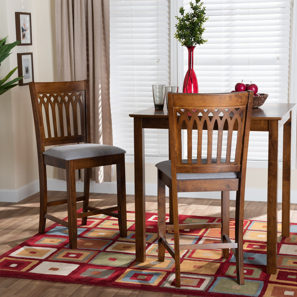 Baxton Studio Genesis Modern Beige Fabric and Dark Brown Finished Wood 2-Piece Counter Stool Set | Counter Stools | Modishstore - 19