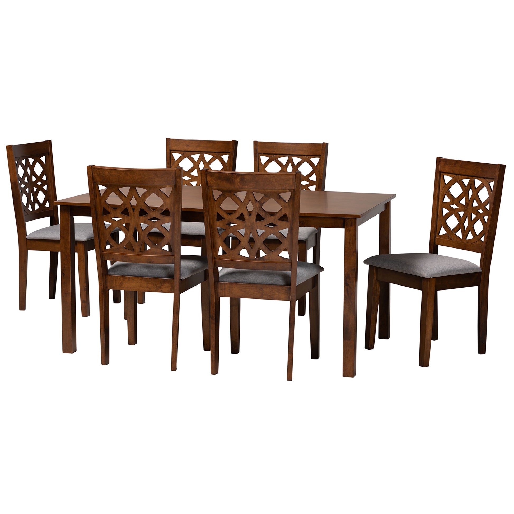 Baxton Studio Abigail Modern Grey Fabric and Walnut Brown Finished Wood 7-Piece Dining Set | Dining Sets | Modishstore - 4
