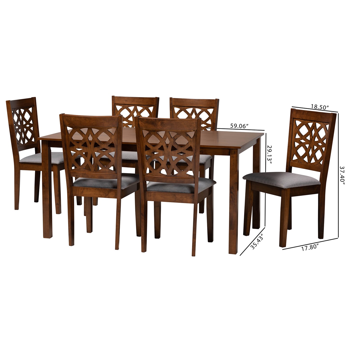 Baxton Studio Abigail Modern Grey Fabric and Walnut Brown Finished Wood 7-Piece Dining Set | Dining Sets | Modishstore - 3