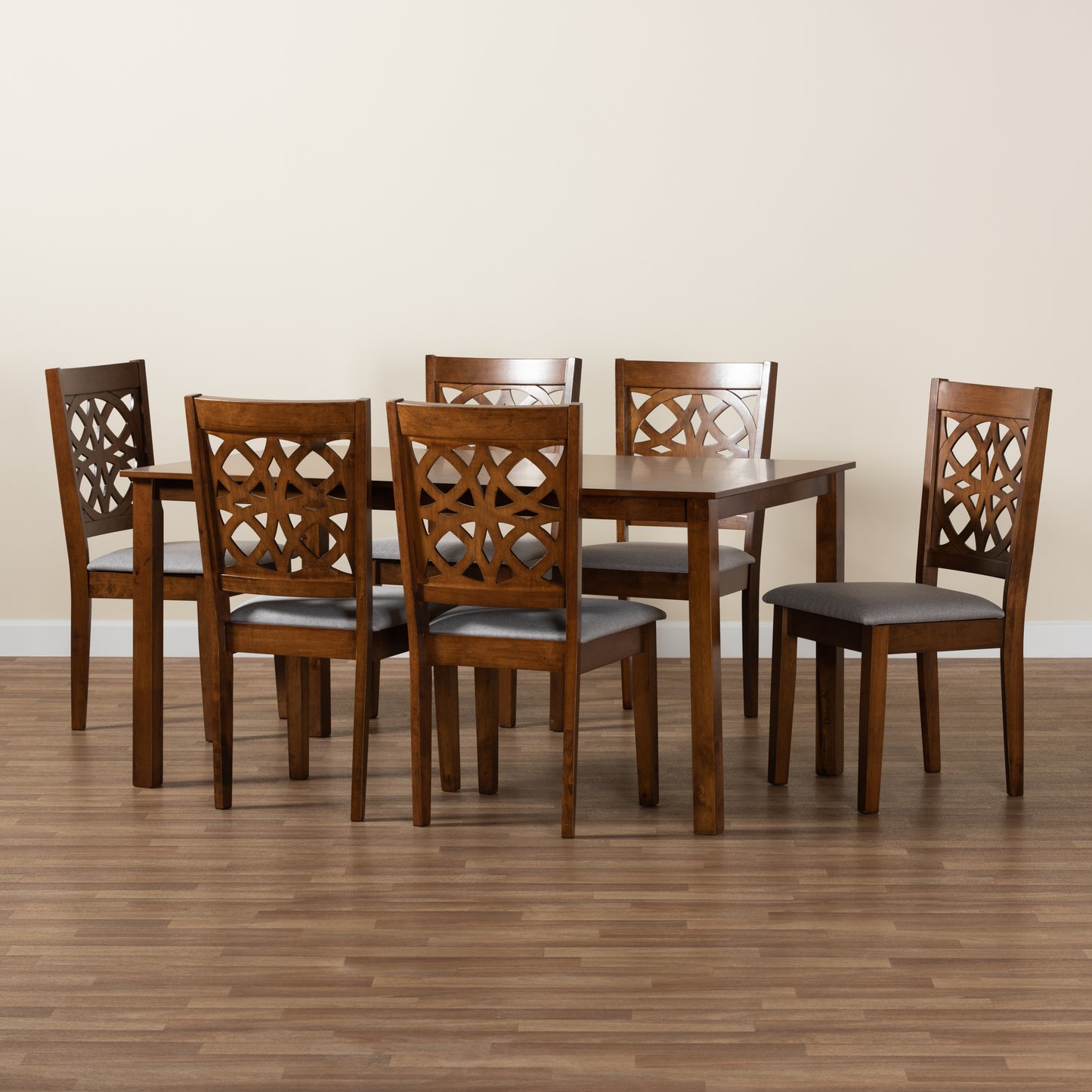 Baxton Studio Abigail Modern Grey Fabric and Walnut Brown Finished Wood 7-Piece Dining Set | Dining Sets | Modishstore - 2