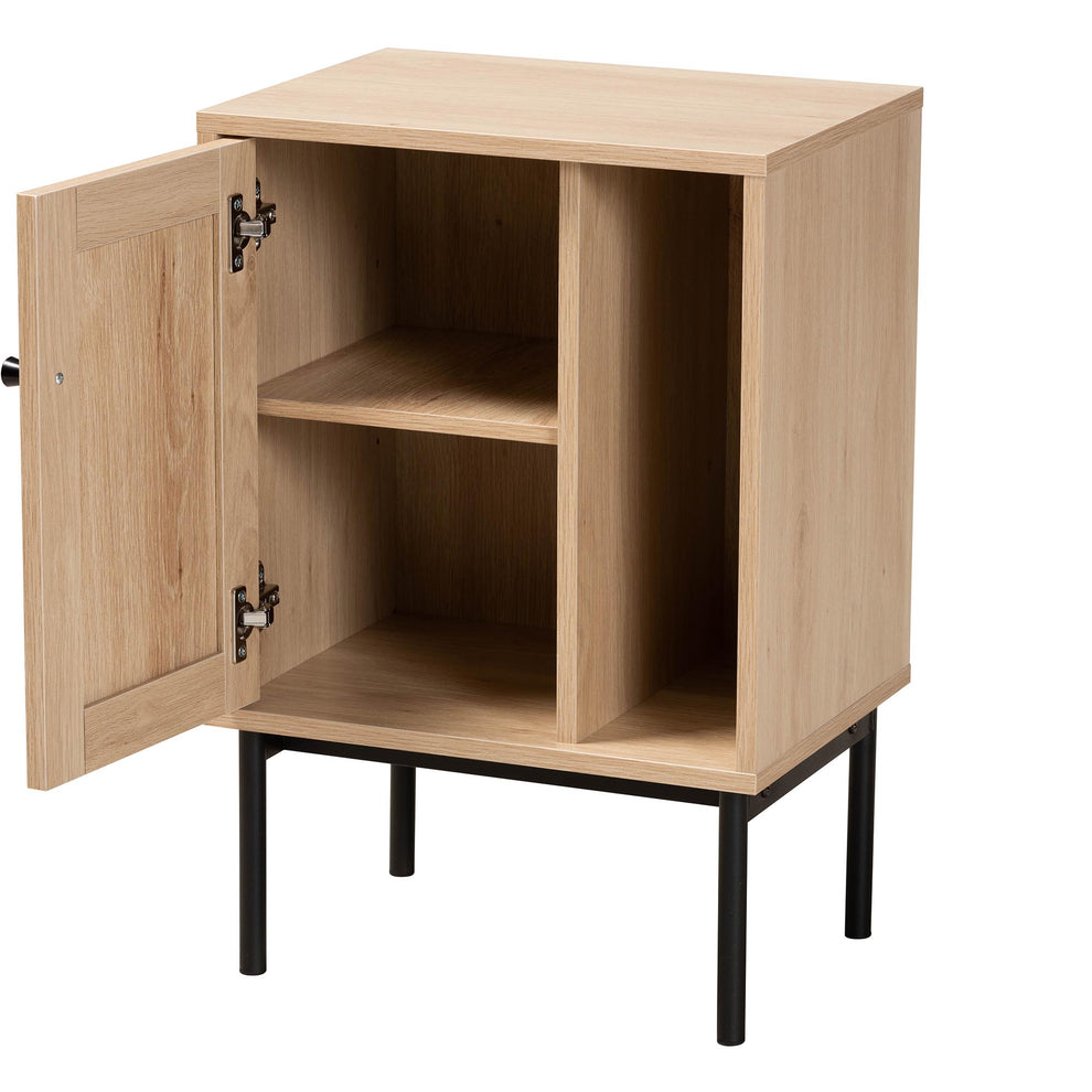 Baxton Studio Sherwin Mid-Century Modern Light Brown and Black 1-Door Cabinet with Woven Rattan Accent | Cabinets | Modishstore - 3