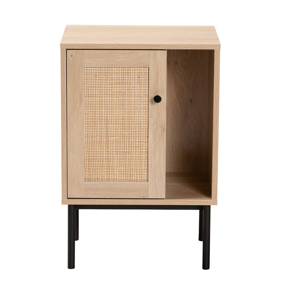 Baxton Studio Sherwin Mid-Century Modern Light Brown and Black 1-Door Cabinet with Woven Rattan Accent | Cabinets | Modishstore - 4