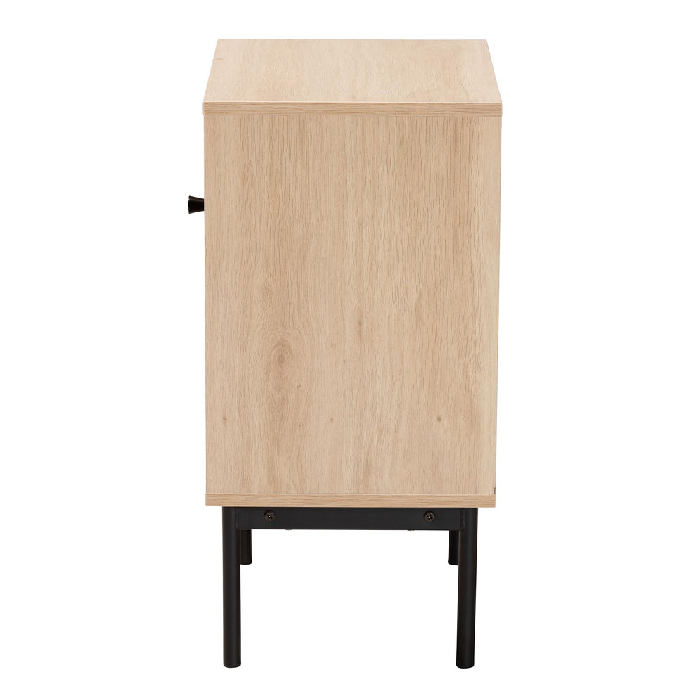 Baxton Studio Sherwin Mid-Century Modern Light Brown and Black 1-Door Cabinet with Woven Rattan Accent | Cabinets | Modishstore - 5