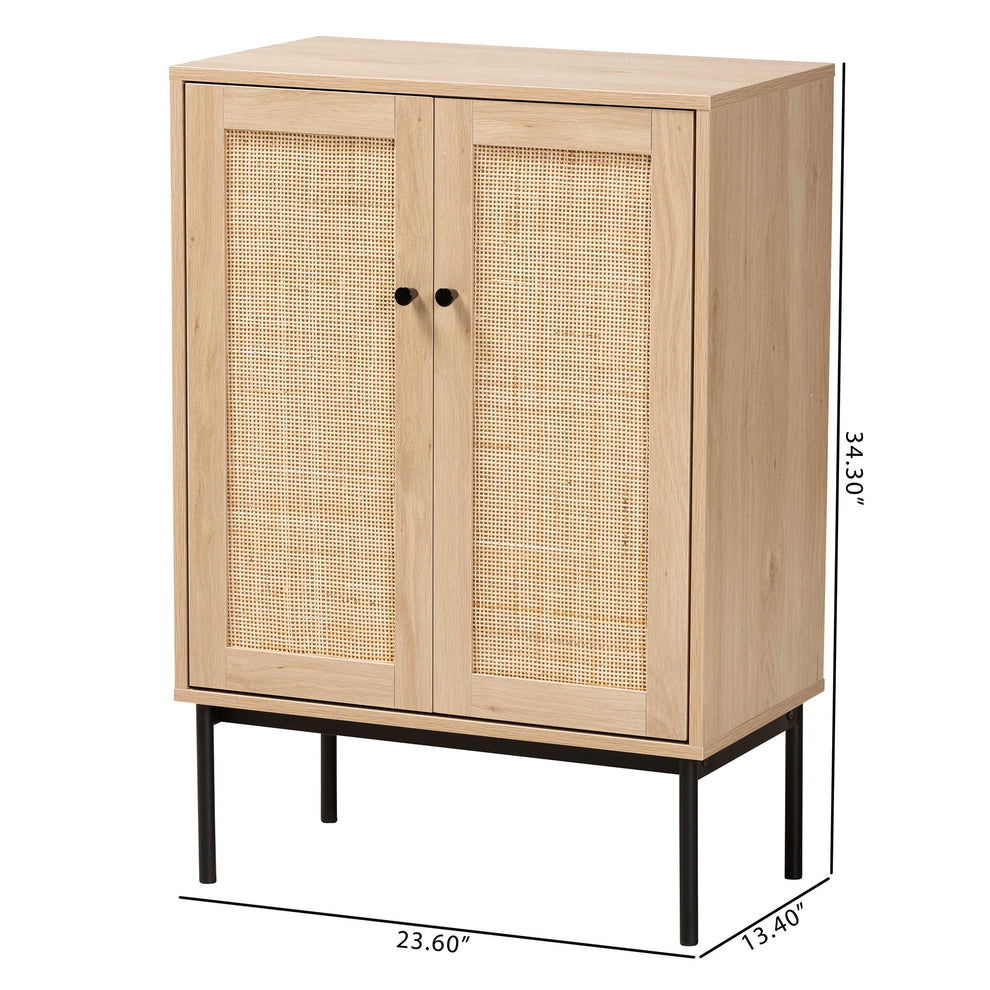 Baxton Studio Sherwin Mid-Century Modern Light Brown and Black 2-Door Storage Cabinet with Woven Rattan Accent | Cabinets | Modishstore - 10