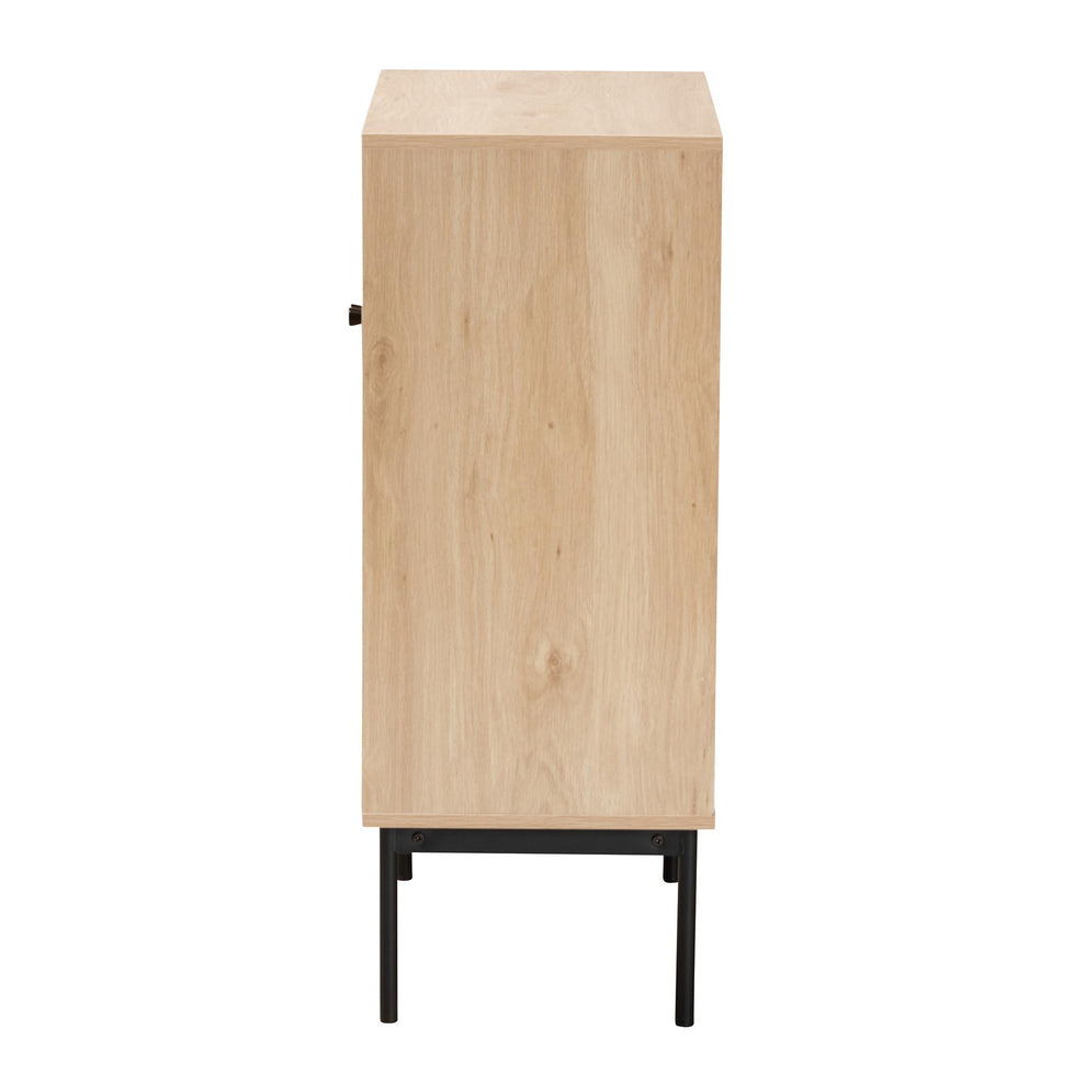 Baxton Studio Sherwin Mid-Century Modern Light Brown and Black 2-Door Storage Cabinet with Woven Rattan Accent | Cabinets | Modishstore - 5