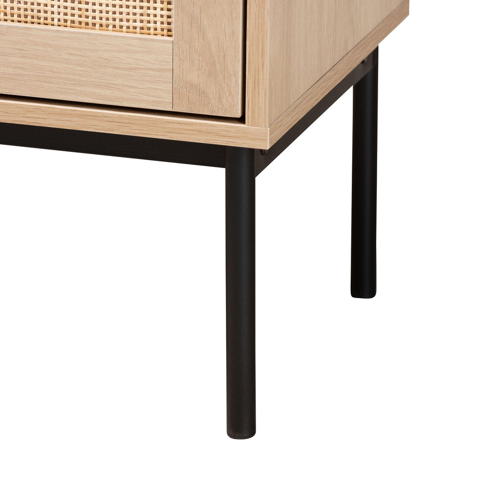 Baxton Studio Sherwin Mid-Century Modern Light Brown and Black 2-Door Storage Cabinet with Woven Rattan Accent | Cabinets | Modishstore - 7