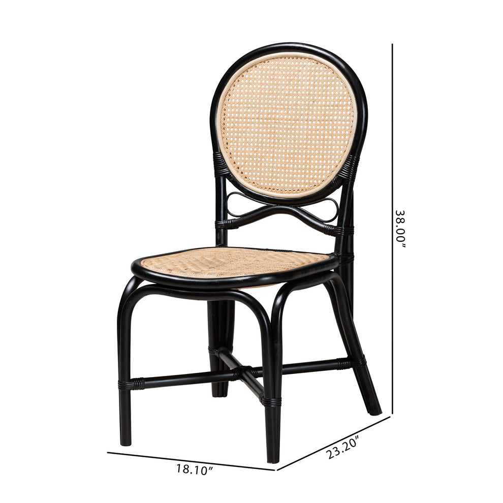 Baxton Studio bali & pari Ayana Mid-Century Modern Two-Tone Black and Natural Brown Rattan Dining Chair | Dining Chairs | Modishstore - 10