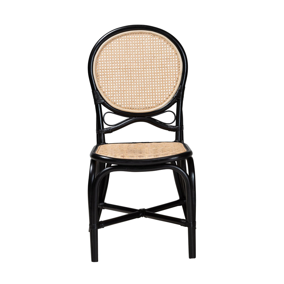Baxton Studio bali & pari Ayana Mid-Century Modern Two-Tone Black and Natural Brown Rattan Dining Chair | Dining Chairs | Modishstore - 3