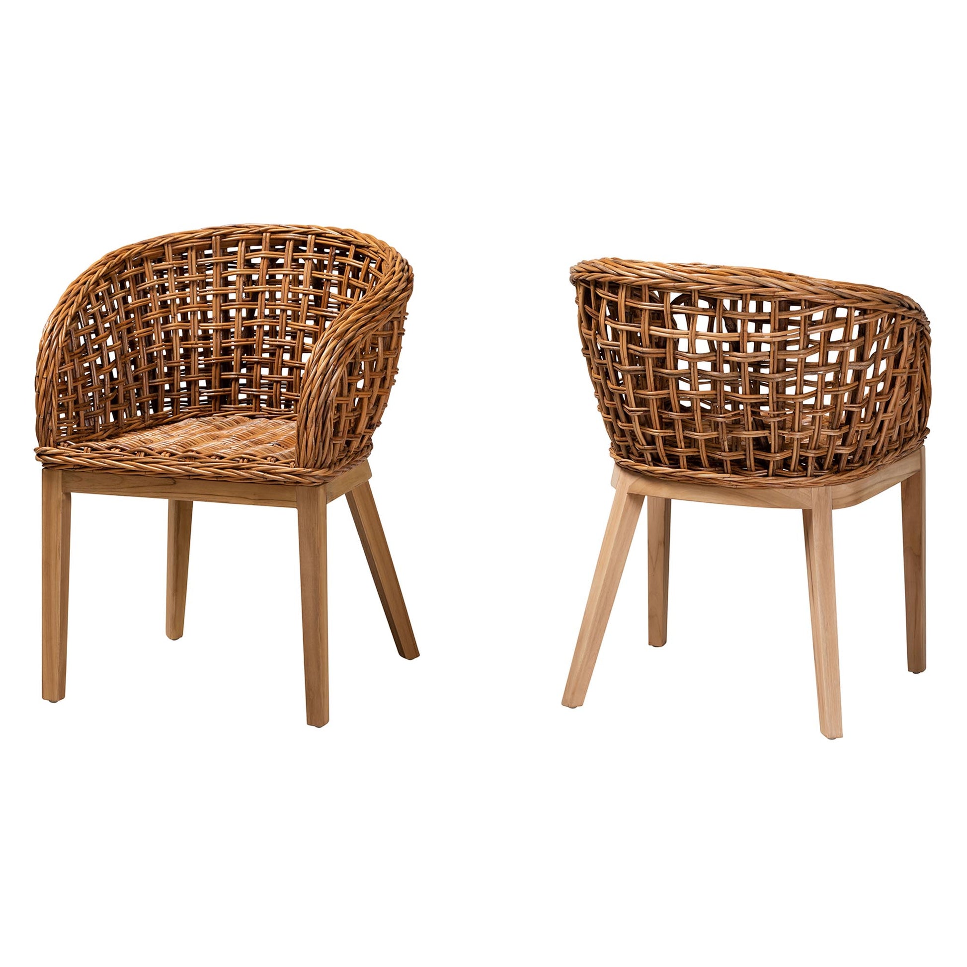 Baxton Studio bali & pari Mario Modern Bohemian Natural Brown Finished Teak Wood and Rattan 2-Piece Dining Chair Set | Dining Chairs | Modishstore - 2