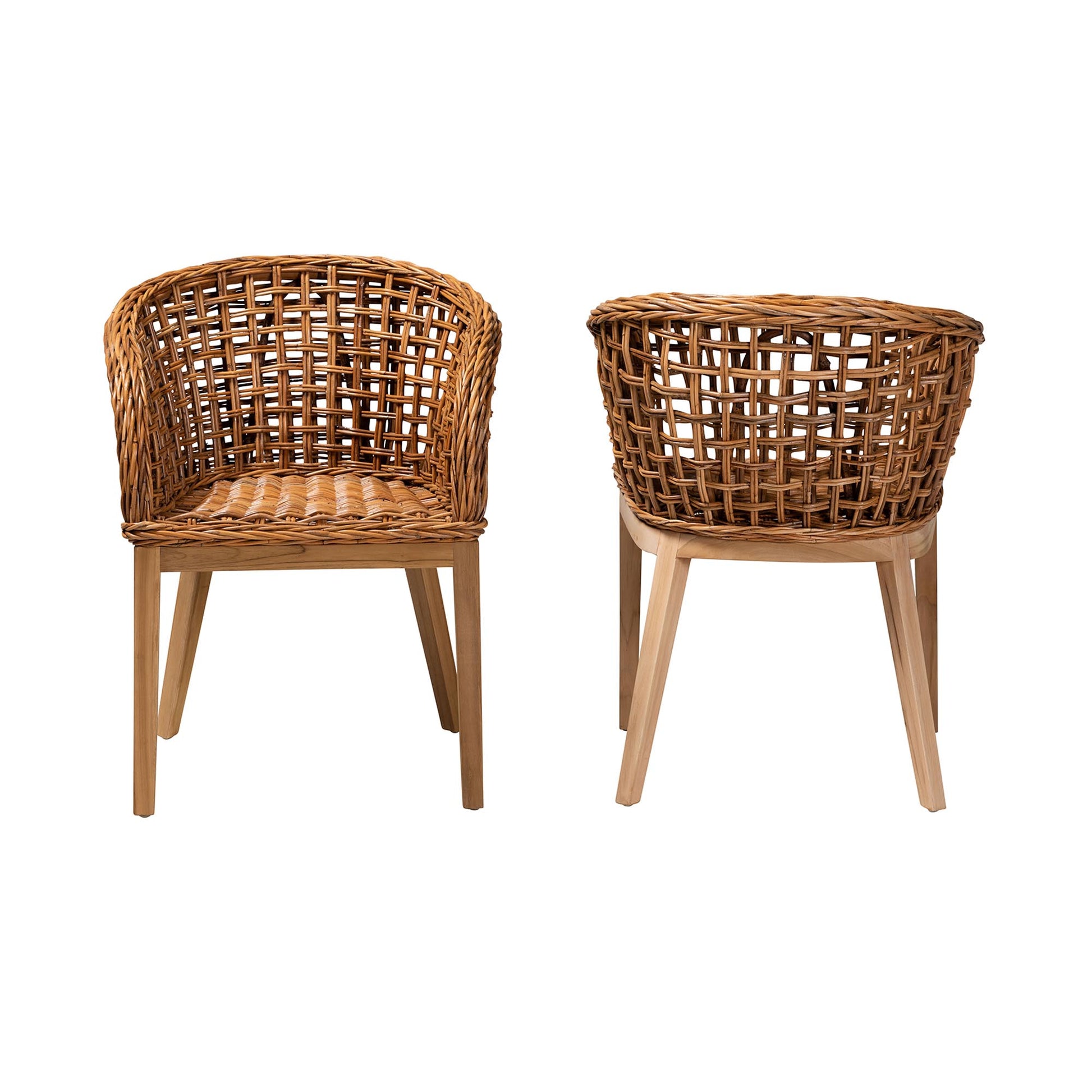 Baxton Studio bali & pari Mario Modern Bohemian Natural Brown Finished Teak Wood and Rattan 2-Piece Dining Chair Set | Dining Chairs | Modishstore - 3