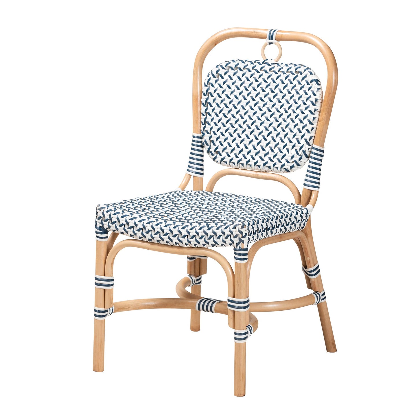 Baxton Studio bali & pari Luciana Modern French Blue and White Weaving Natural Rattan Bistro Chair | Dining Chairs | Modishstore - 2