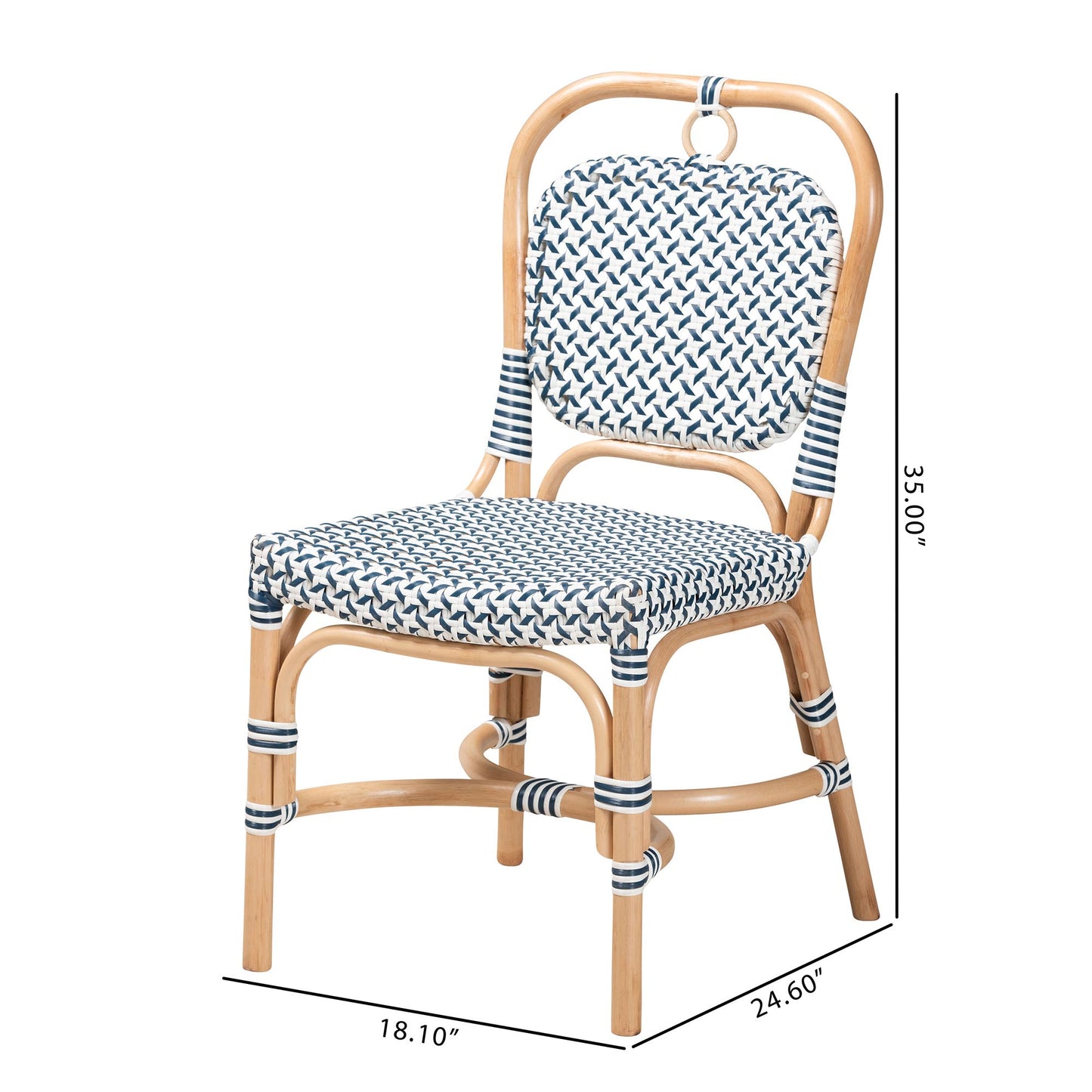 Baxton Studio bali & pari Luciana Modern French Blue and White Weaving Natural Rattan Bistro Chair | Dining Chairs | Modishstore - 10