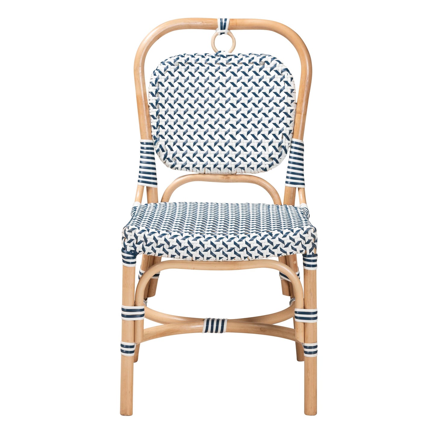 Baxton Studio bali & pari Luciana Modern French Blue and White Weaving Natural Rattan Bistro Chair | Dining Chairs | Modishstore - 3