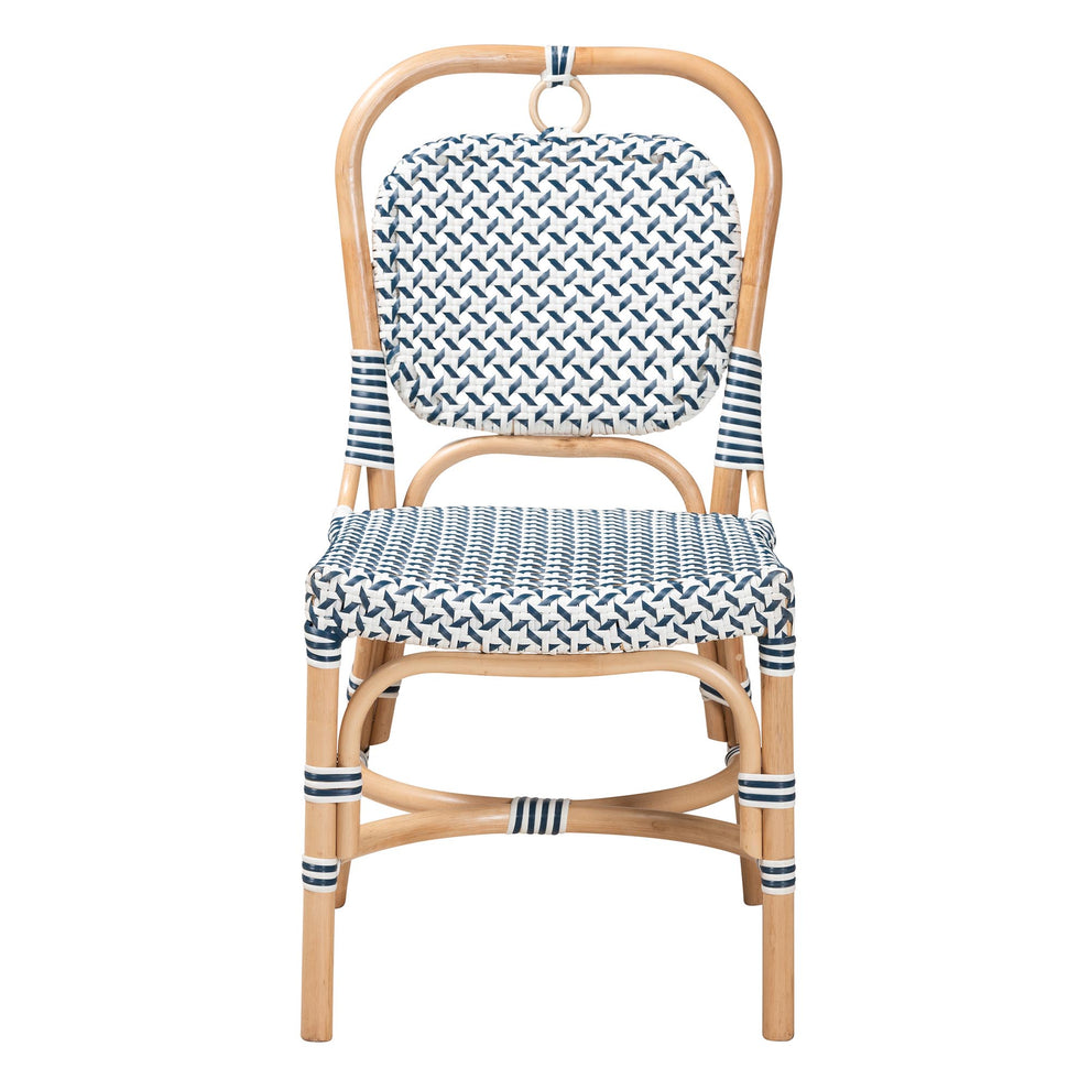 Baxton Studio bali & pari Luciana Modern French Blue and White Weaving Natural Rattan Bistro Chair | Dining Chairs | Modishstore - 3