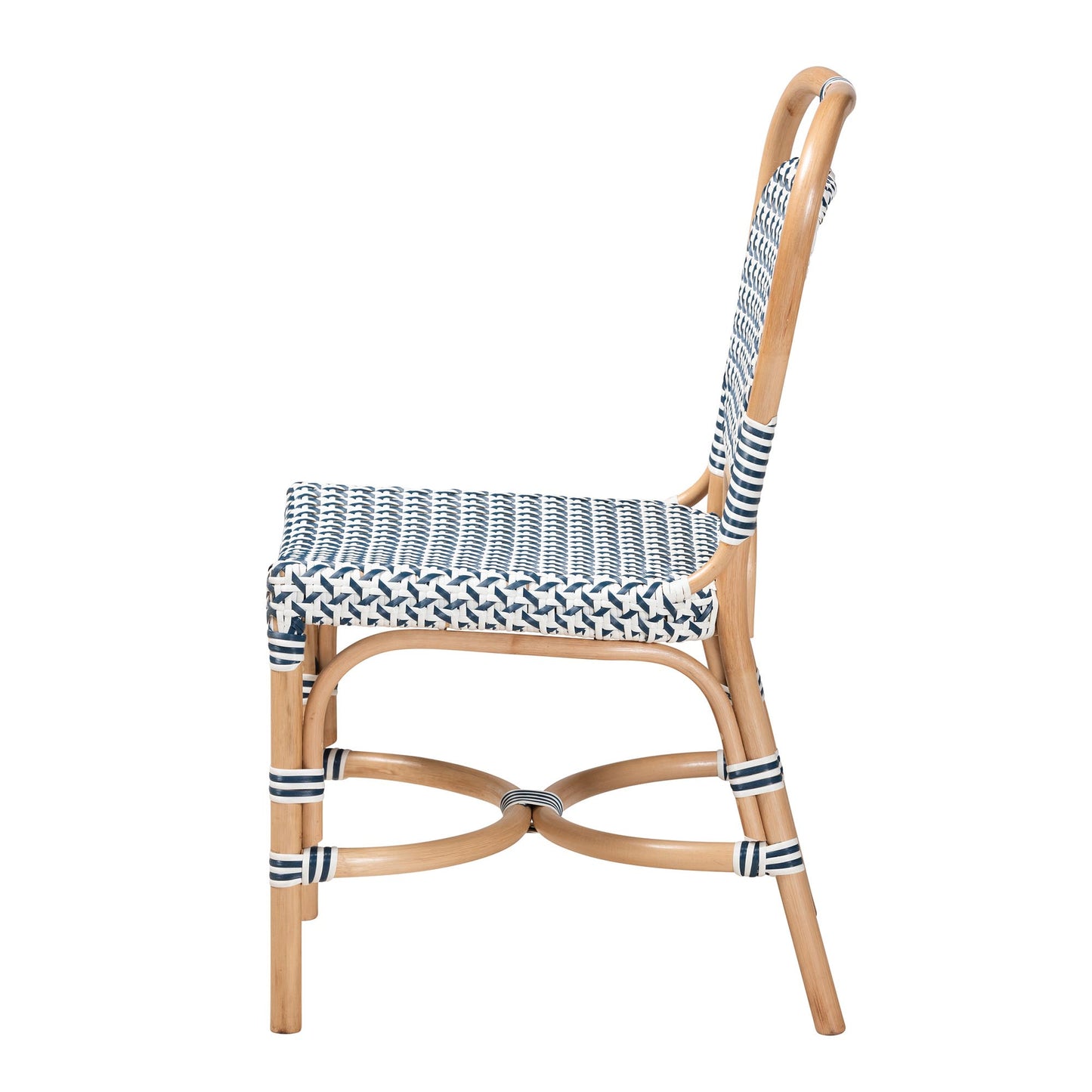 Baxton Studio bali & pari Luciana Modern French Blue and White Weaving Natural Rattan Bistro Chair | Dining Chairs | Modishstore - 4