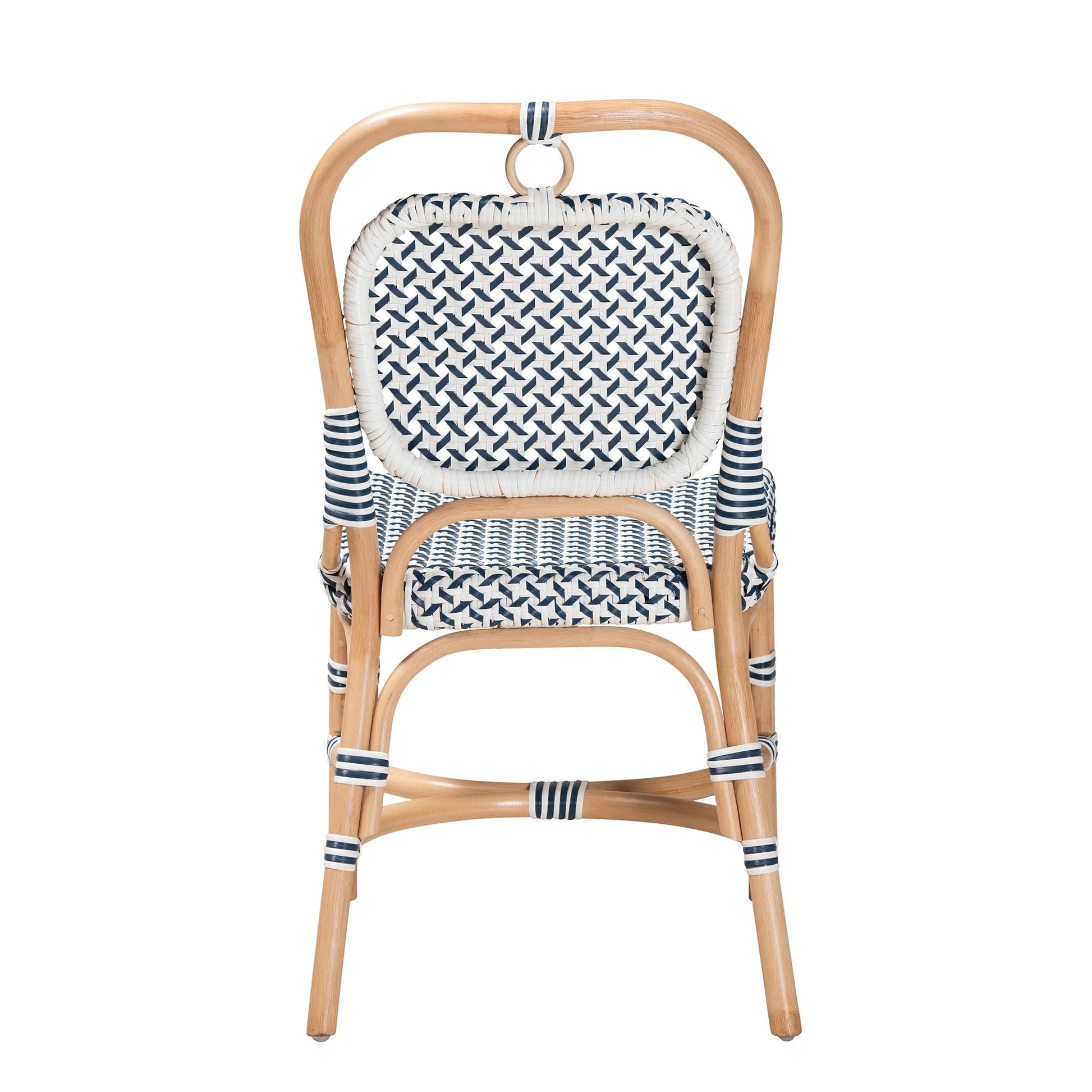 Baxton Studio bali & pari Luciana Modern French Blue and White Weaving Natural Rattan Bistro Chair | Dining Chairs | Modishstore - 5