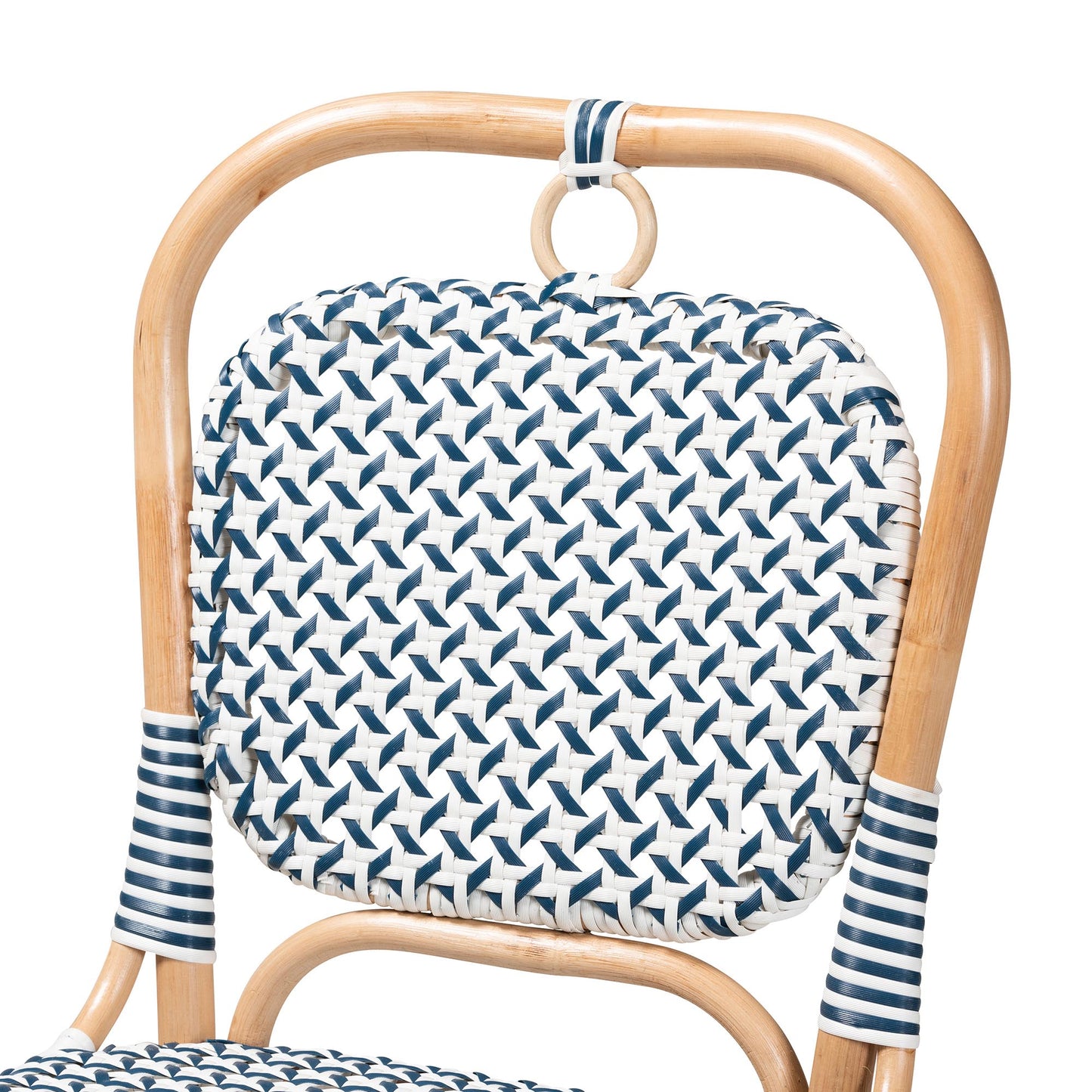 Baxton Studio bali & pari Luciana Modern French Blue and White Weaving Natural Rattan Bistro Chair | Dining Chairs | Modishstore - 6