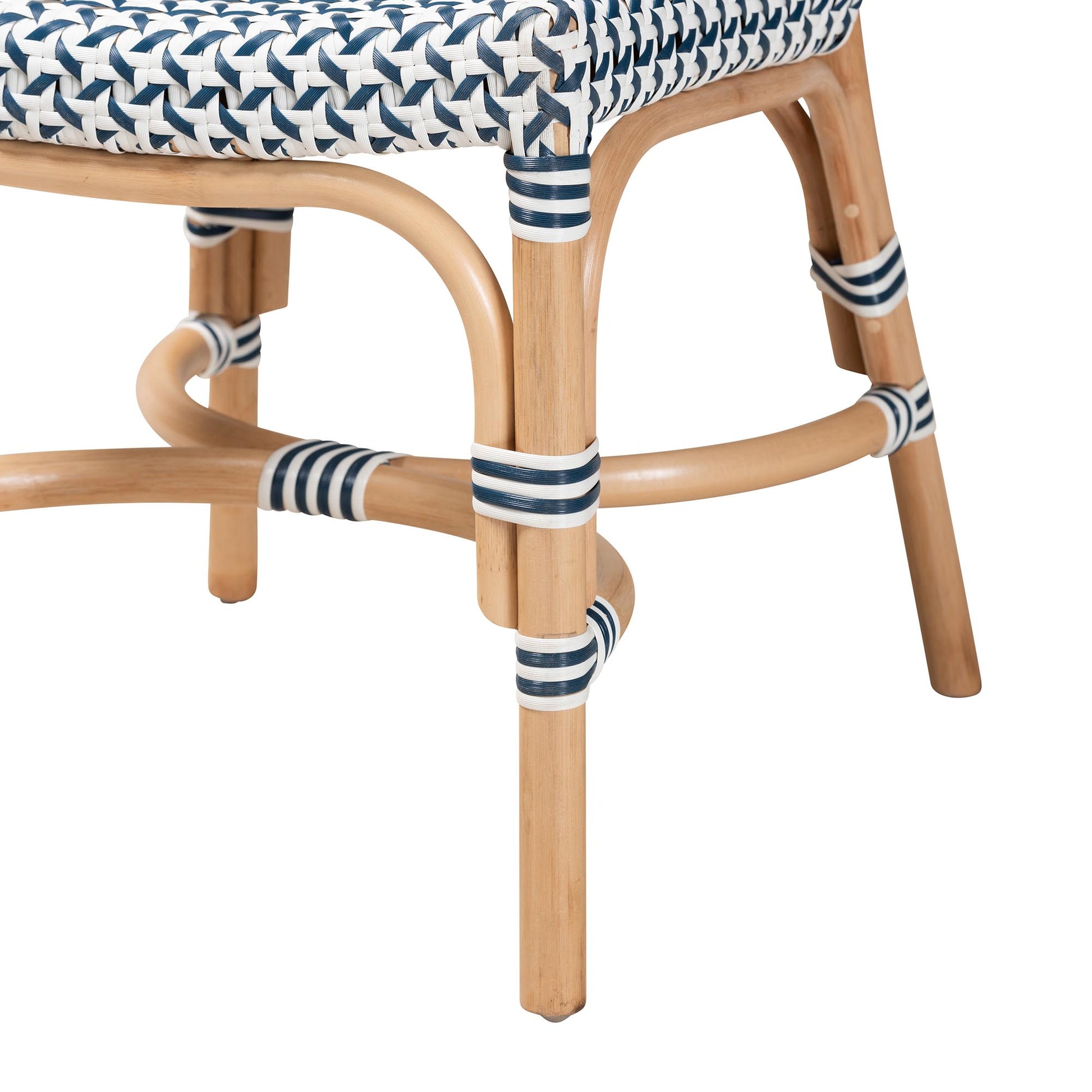 Baxton Studio bali & pari Luciana Modern French Blue and White Weaving Natural Rattan Bistro Chair | Dining Chairs | Modishstore - 7