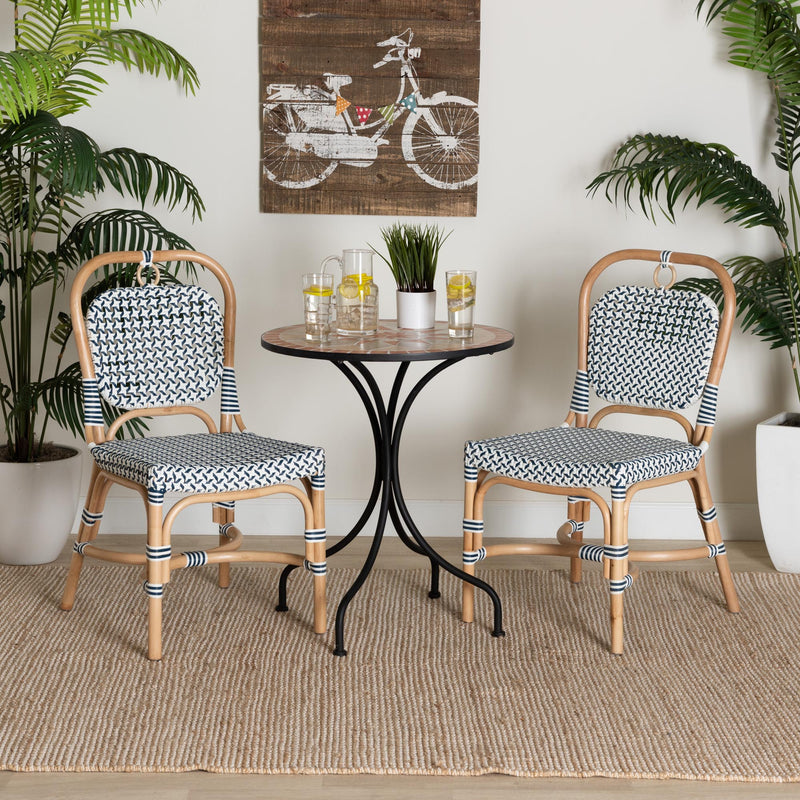 Baxton Studio bali & pari Luciana Modern French Blue and White Weaving Natural Rattan Bistro Chair | Dining Chairs | Modishstore