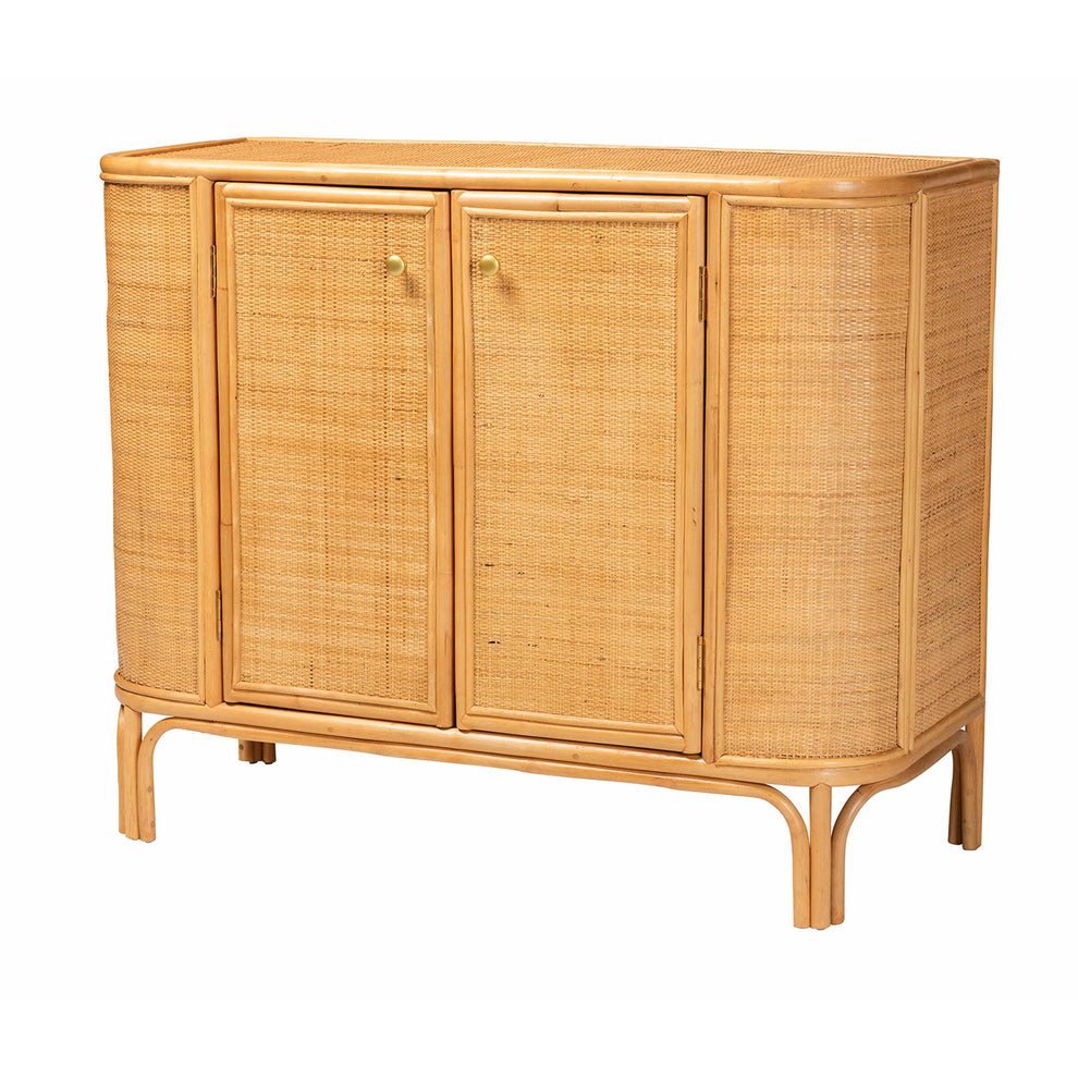 Baxton Studio bali & pari Serissa Modern Bohemian Natural Brown Rattan 2-Door Storage Cabinet | Cabinets | Modishstore - 2