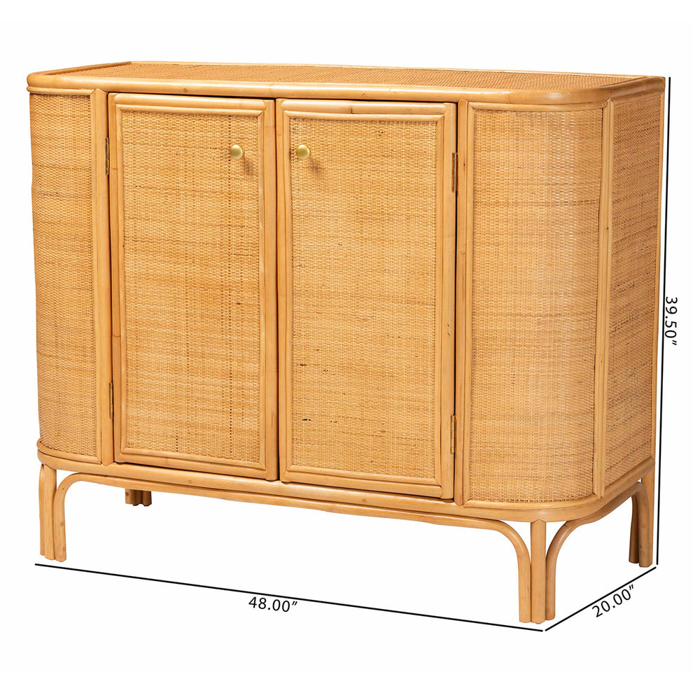 Baxton Studio bali & pari Serissa Modern Bohemian Natural Brown Rattan 2-Door Storage Cabinet | Cabinets | Modishstore - 10