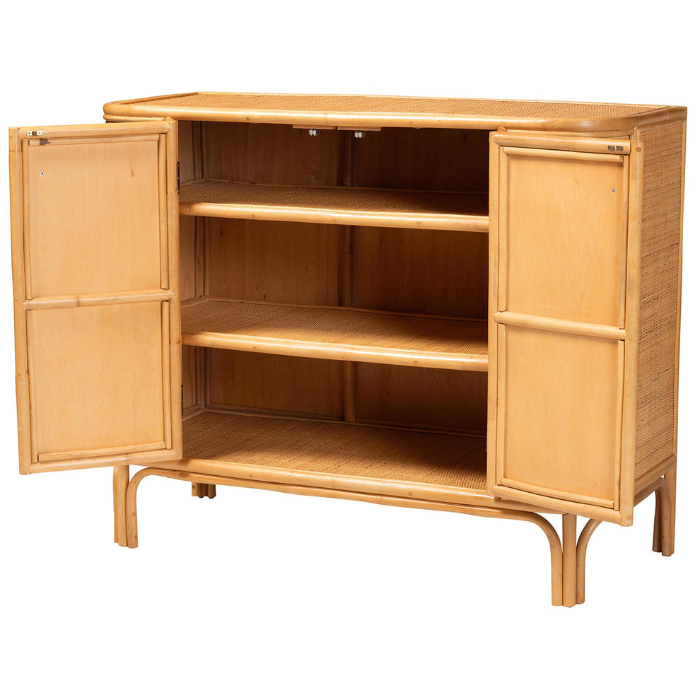 Baxton Studio bali & pari Serissa Modern Bohemian Natural Brown Rattan 2-Door Storage Cabinet | Cabinets | Modishstore - 3