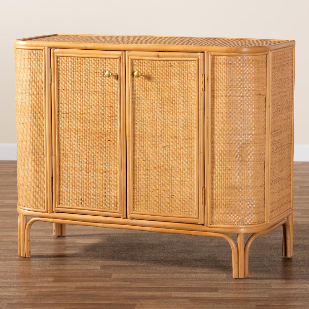 Baxton Studio bali & pari Serissa Modern Bohemian Natural Brown Rattan 2-Door Storage Cabinet | Cabinets | Modishstore - 9
