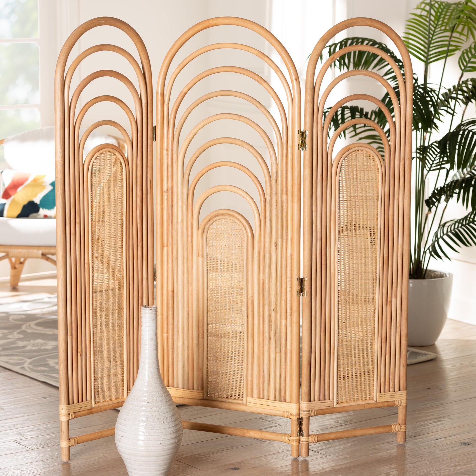 Baxton Studio bali & pari Golda Modern Bohemian Natural Brown Rattan Room Divider | Room Dividers | Modishstore