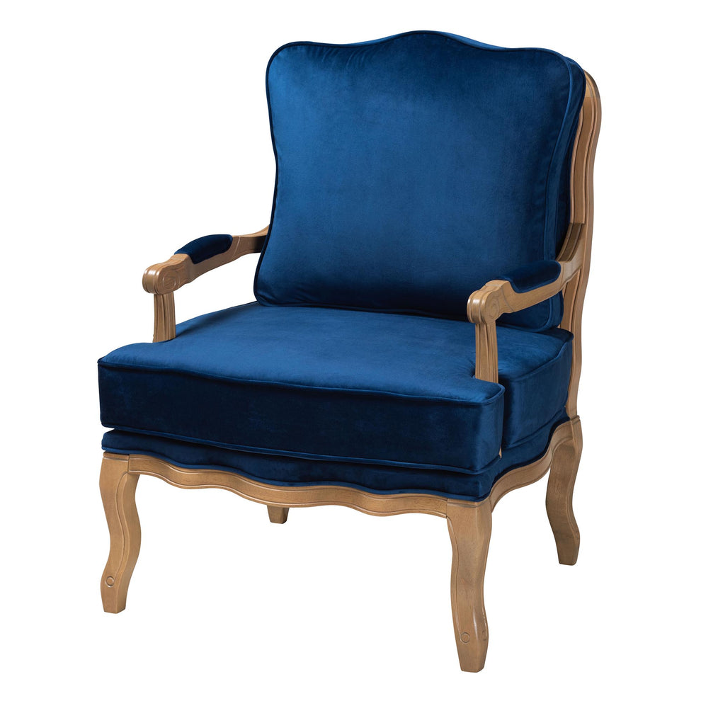 Baxton Studio Jules Traditional Navy Blue Fabric and French Oak Brown Finished Wood Accent Chair | Accent Chairs | Modishstore - 5