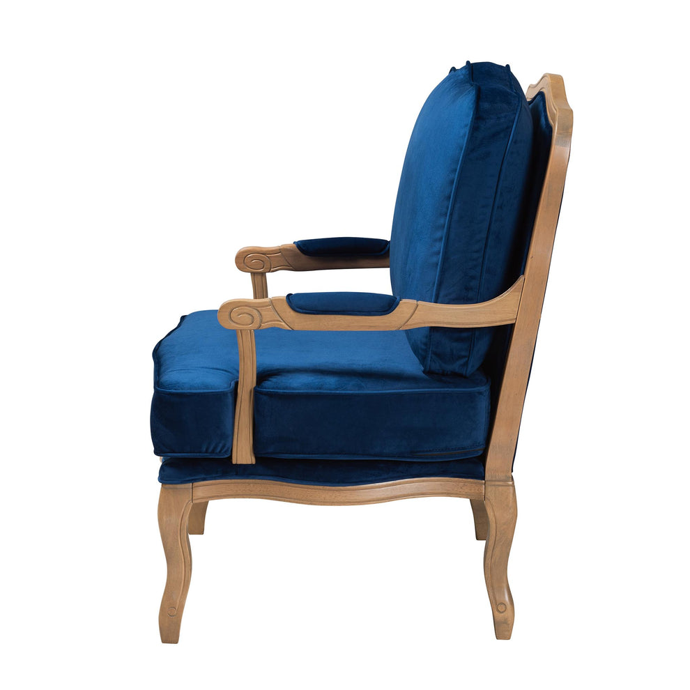 Baxton Studio Jules Traditional Navy Blue Fabric and French Oak Brown Finished Wood Accent Chair | Accent Chairs | Modishstore - 7