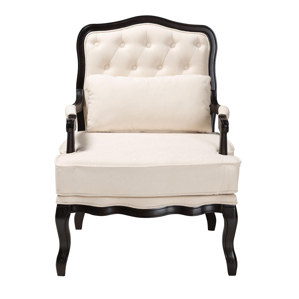 Baxton Studio Dion Traditional French Cream Fabric and Wenge Brown Finished Wood Accent Chair | Accent Chairs | Modishstore - 3
