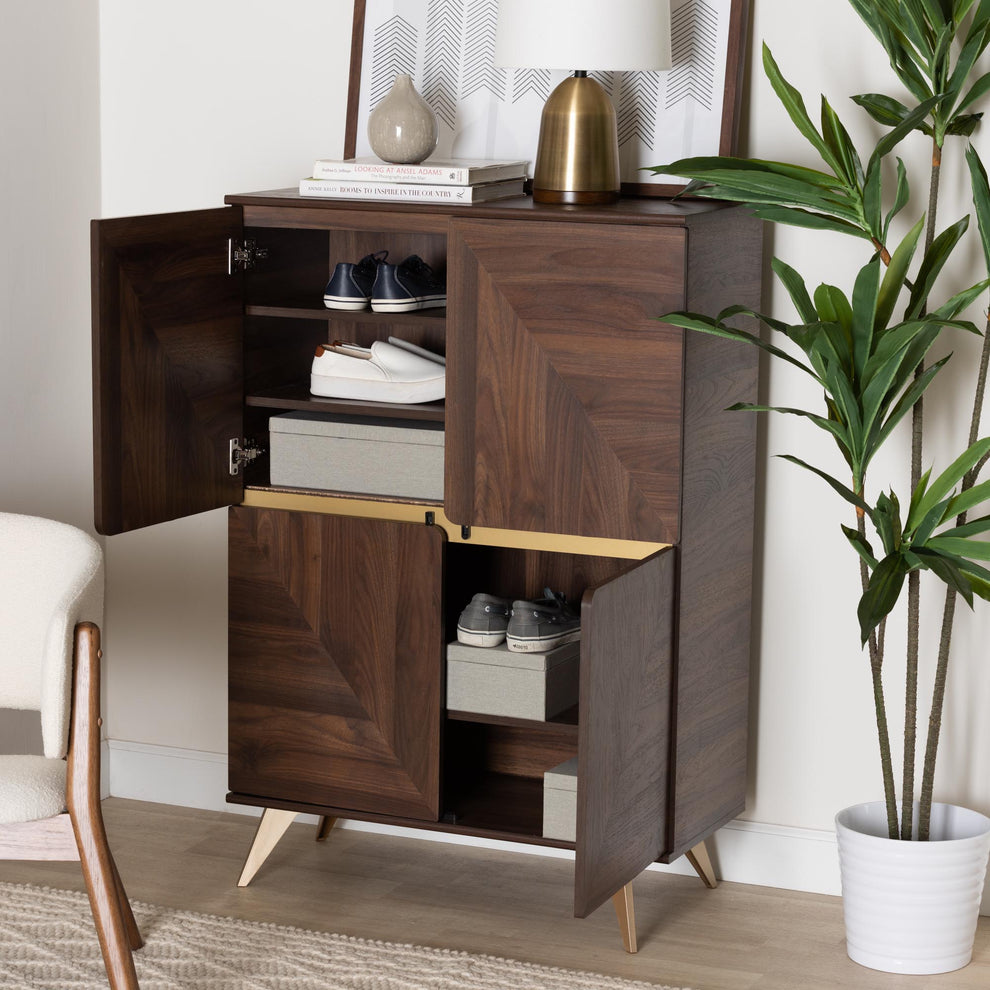 Baxton Studio Graceland Mid-Century Modern Transitional Walnut Brown Finished Wood Shoe Cabinet | Cabinets | Modishstore - 9