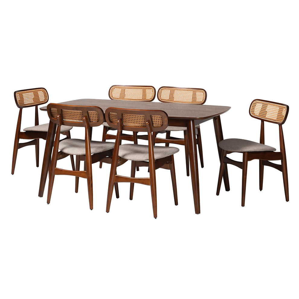 Baxton Studio Tarana Mid-Century Modern Grey Fabric and Walnut Brown Finished Wood 7-Piece Dining Set | Dining Sets | Modishstore - 4