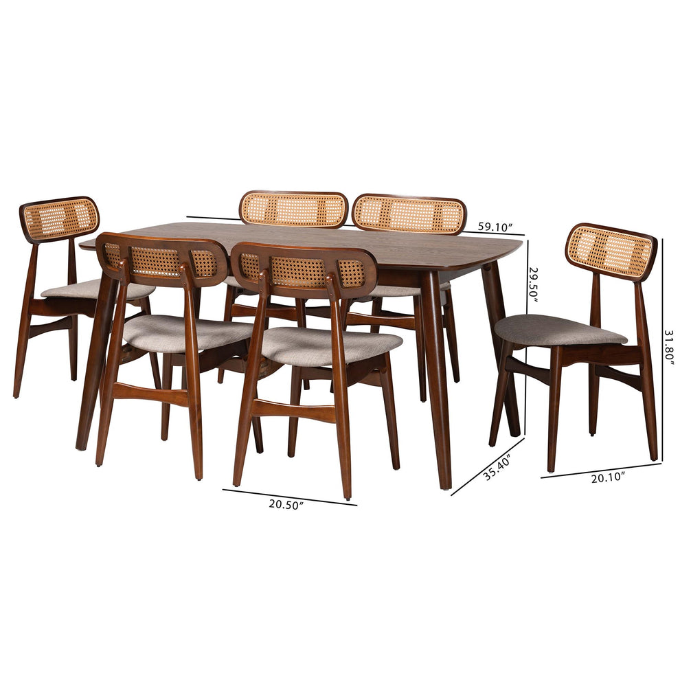 Baxton Studio Tarana Mid-Century Modern Grey Fabric and Walnut Brown Finished Wood 7-Piece Dining Set | Dining Sets | Modishstore - 3
