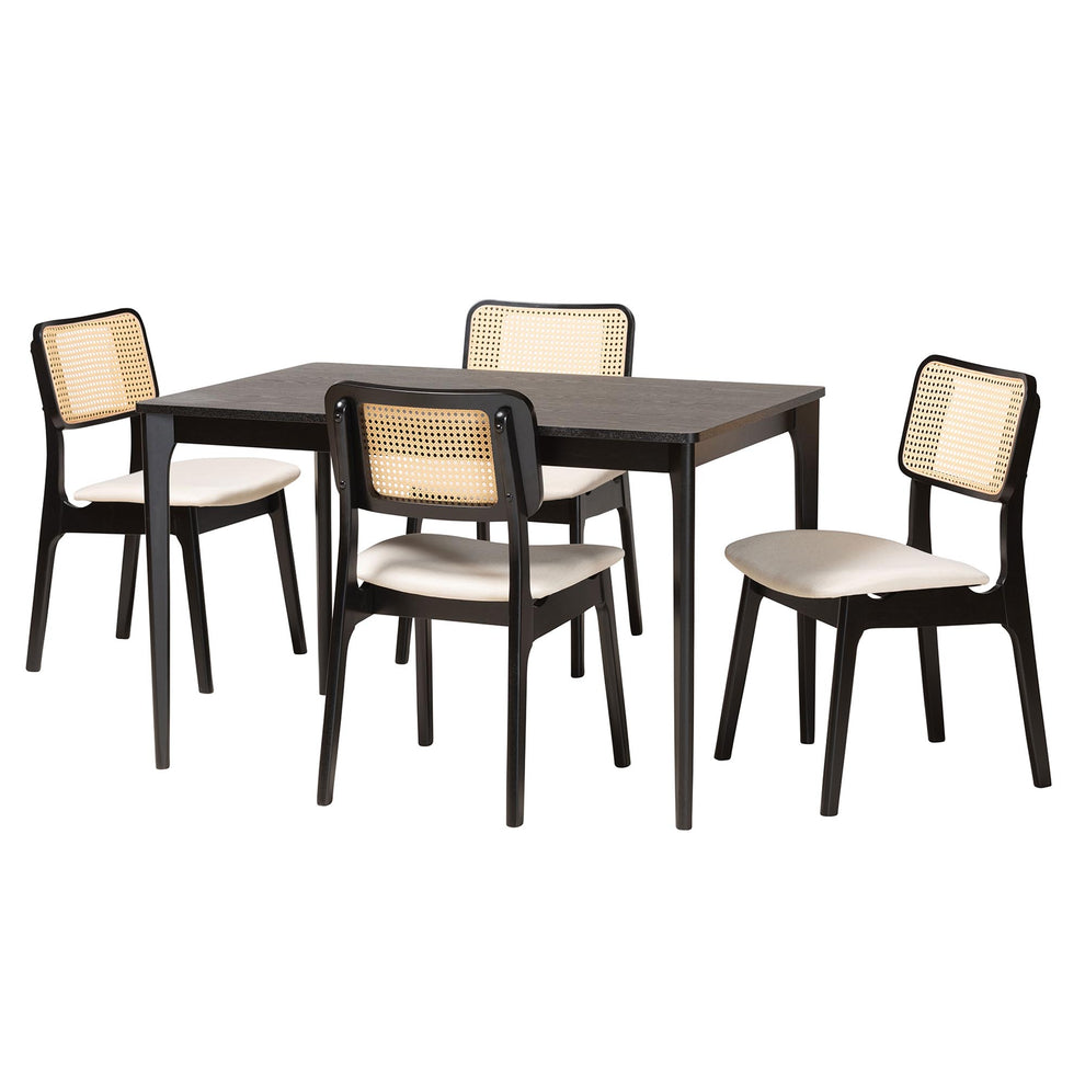Baxton Studio Dannon Mid-Century Modern Cream Fabric and Black Finished Wood 5-Piece Dining Set | Dining Sets | Modishstore - 2