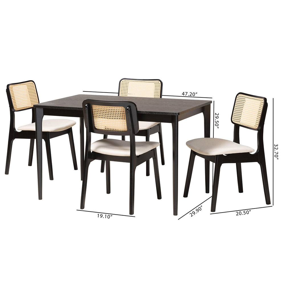 Baxton Studio Dannon Mid-Century Modern Cream Fabric and Black Finished Wood 5-Piece Dining Set | Dining Sets | Modishstore - 10