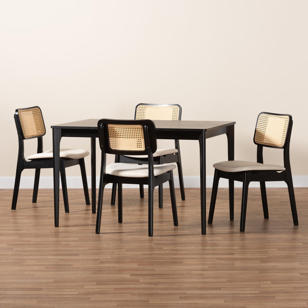 Baxton Studio Dannon Mid-Century Modern Cream Fabric and Black Finished Wood 5-Piece Dining Set | Dining Sets | Modishstore - 9