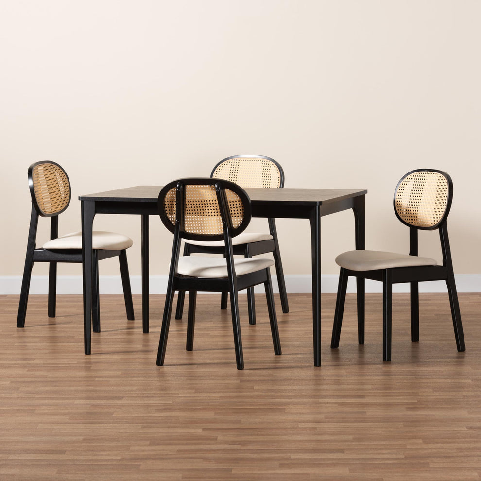 Baxton Studio Darrion Mid-Century Modern Cream Fabric and Black Finished Wood 5-Piece Dining Set | Dining Sets | Modishstore - 2
